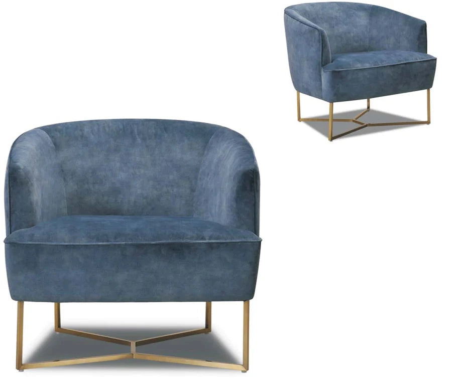 Blue fabric and timber accent chair from the Accent Chair Collection at Global Living Furniture.
